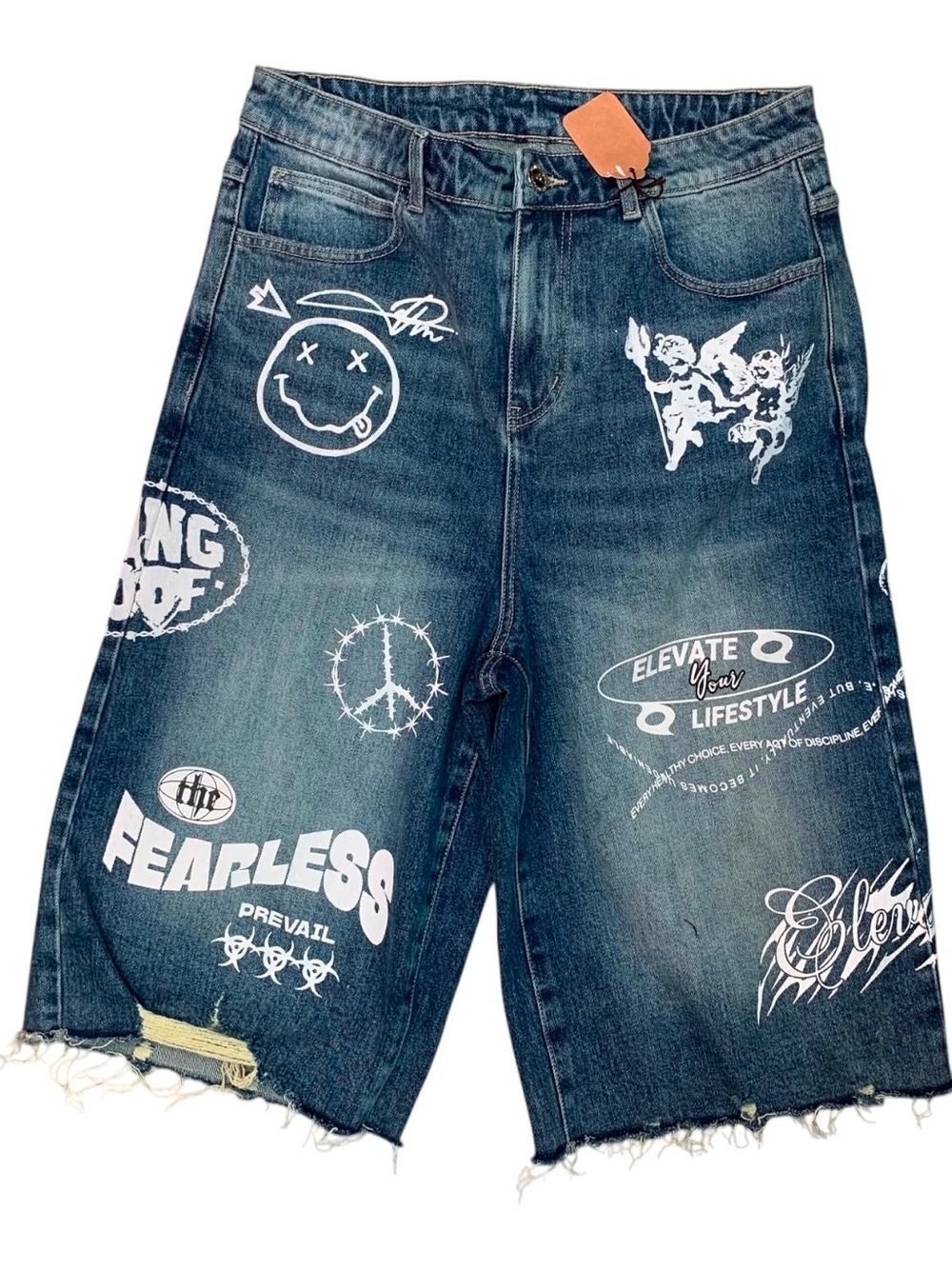 Sz various Graphic Print Dark Blue Denim Men’s Shorts